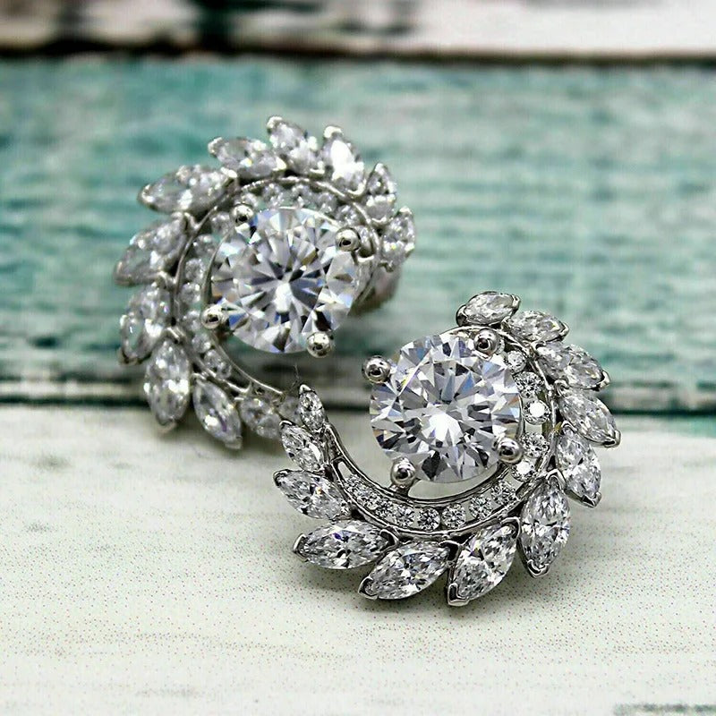 Vintage Silver Wreath Stud Earrings