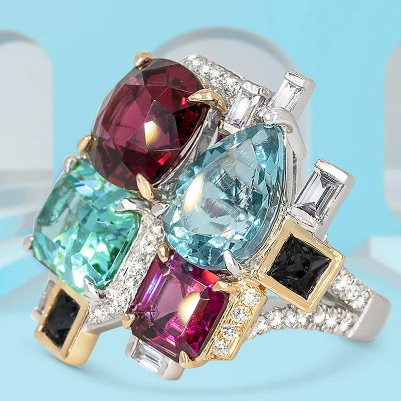 Vintage Multi-Color Gemstone Silver Ring