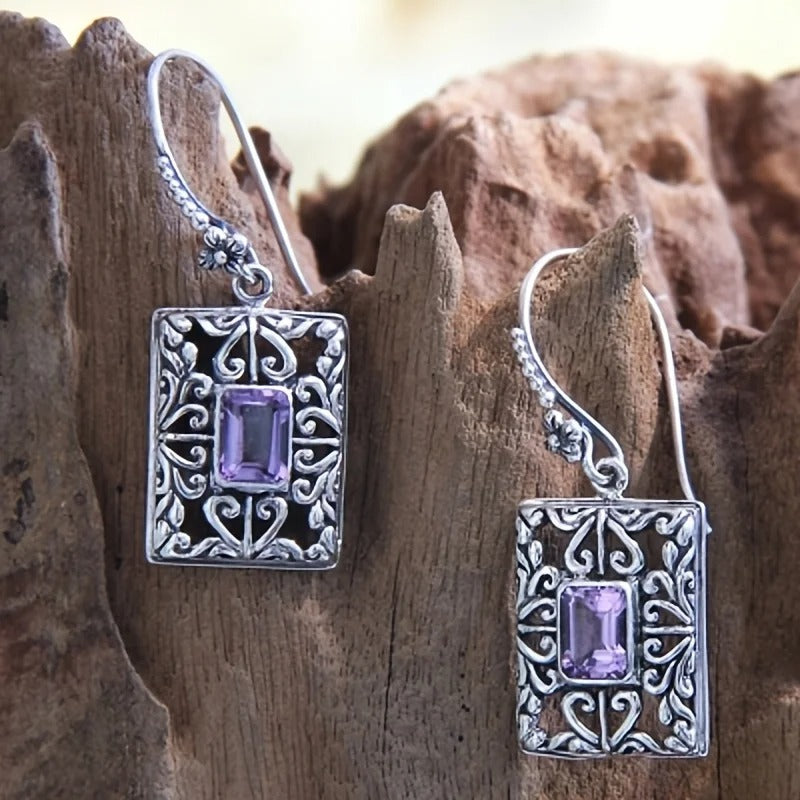 Vintage Silver Purple Gemstone Earrings