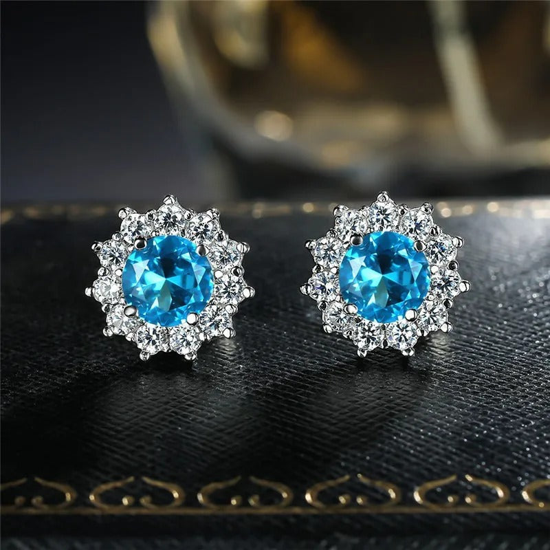 Vintage Blue Crystal Stud Earrings