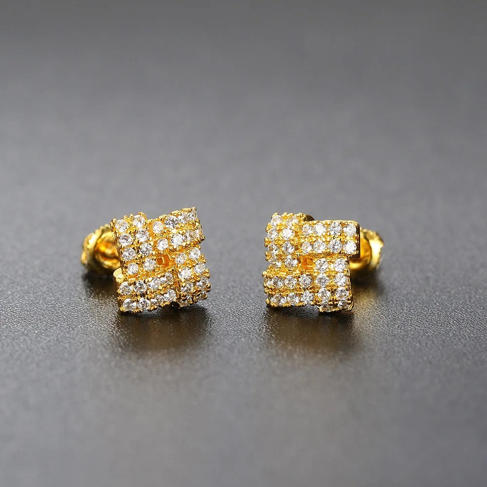 Vintage Gold Square Zircon Crystal Earrings