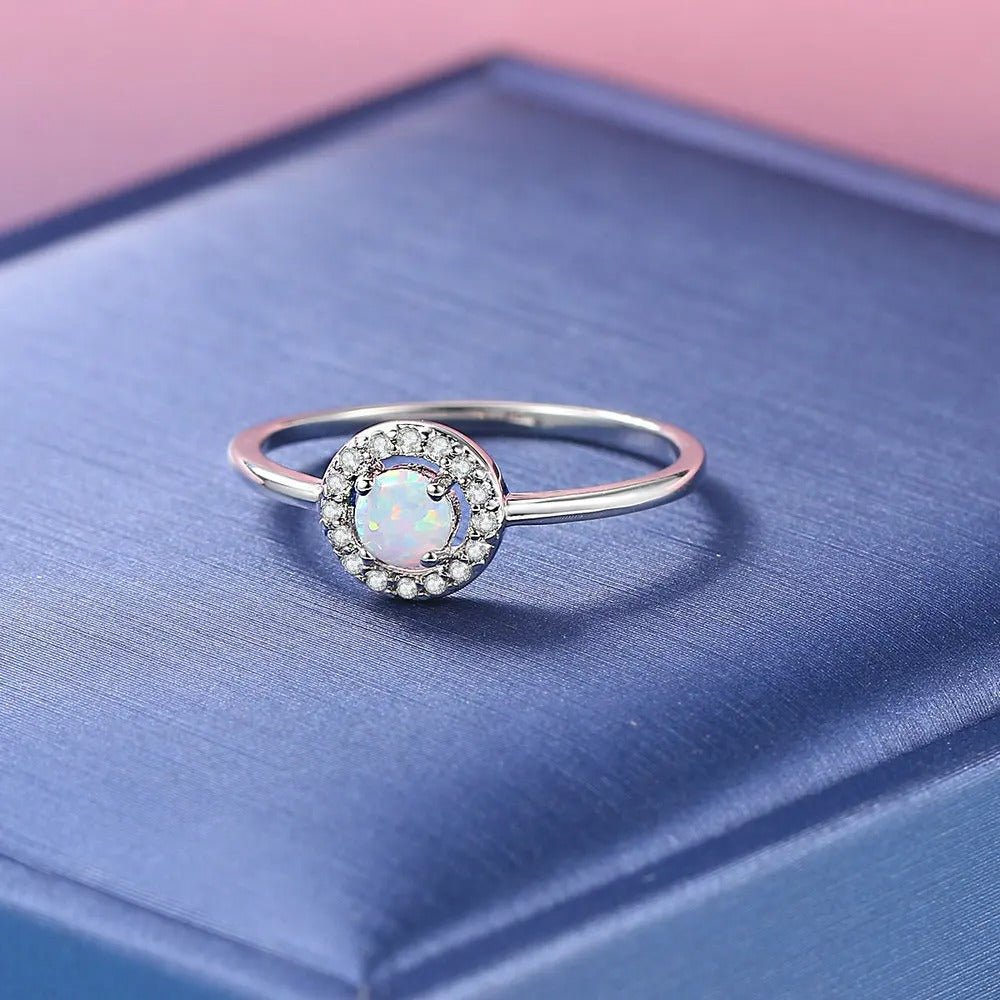 Vintage Silver Halo Opal Ring