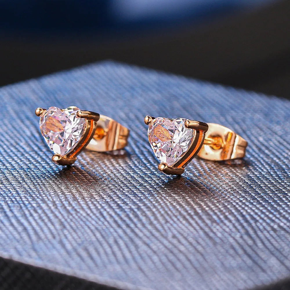 Vintage Rose Gold Heart-Shaped Crystal Earrings