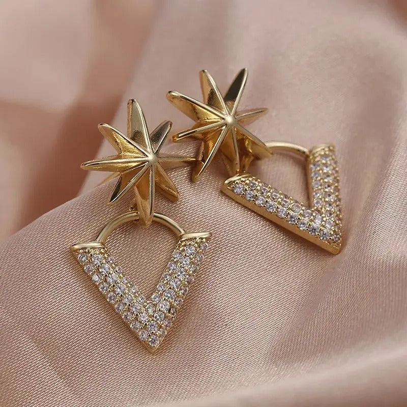Vintage Gold Star & V-Shaped Earrings