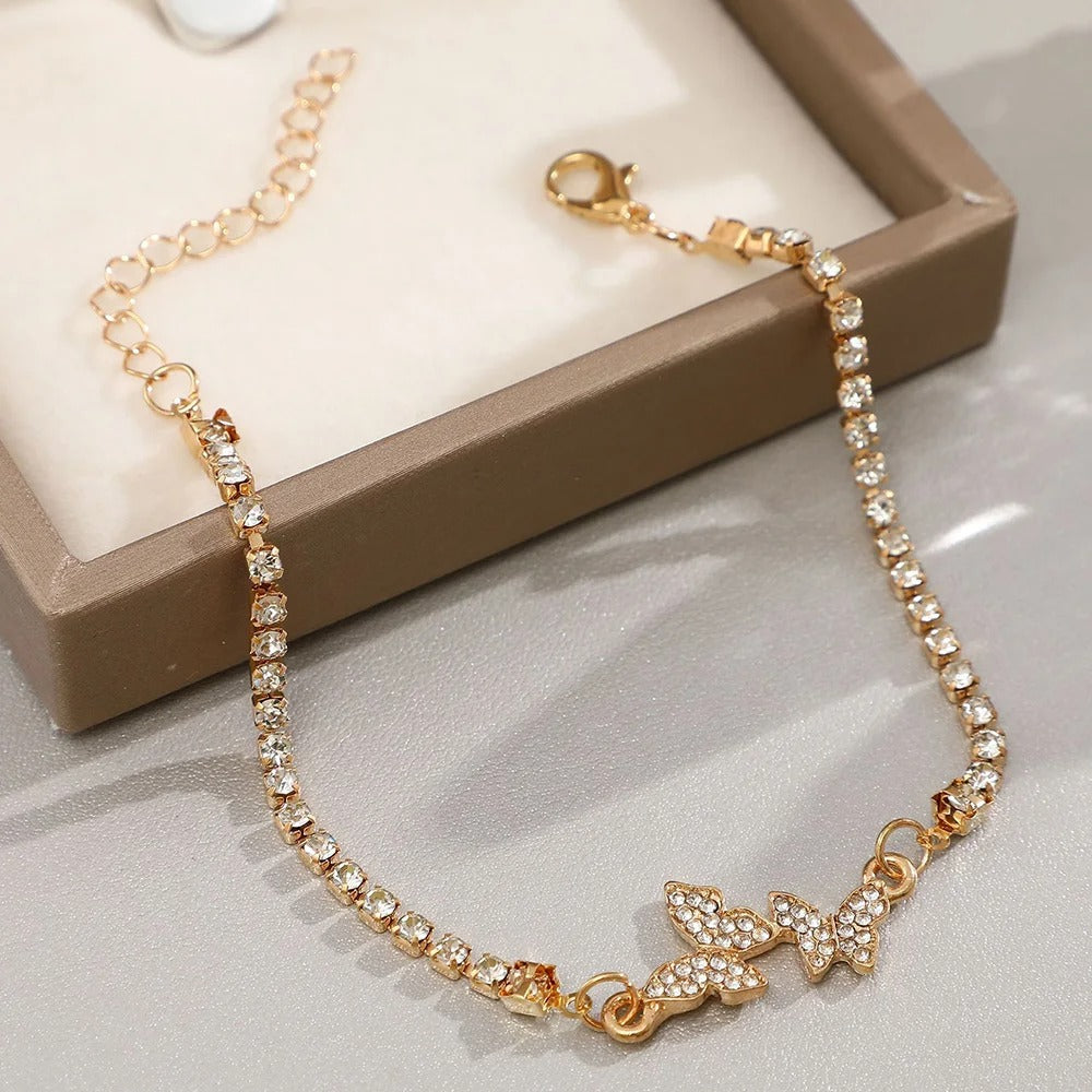 Classic Gold Crystal-Studded Butterfly Link Bracelet