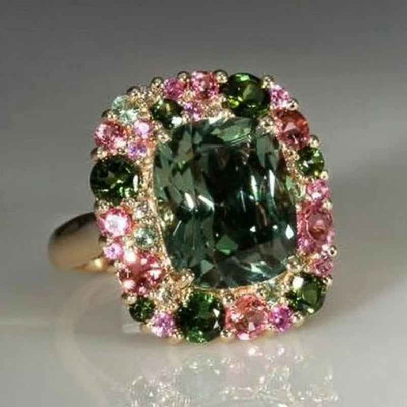 Vintage Green & Pink Gold Ring