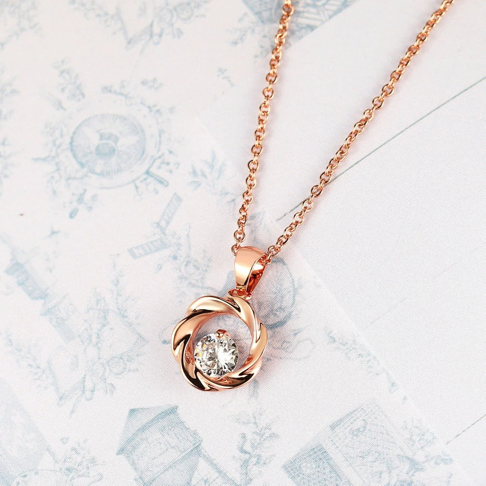 Vintage Rose Gold Twisted Pendant & Brilliant Gem Necklace
