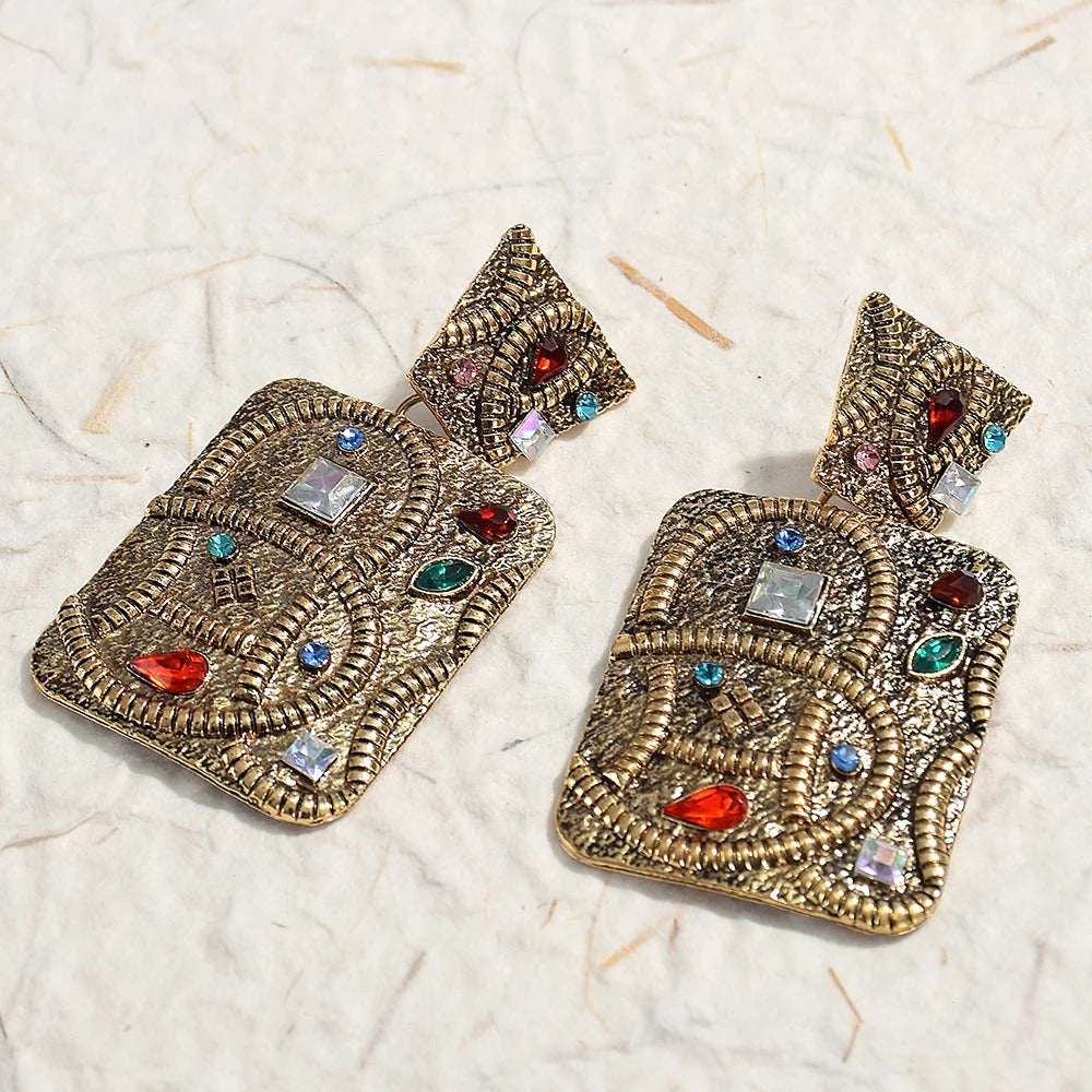 Vintage Multi-Color Gemstone Gold Earrings