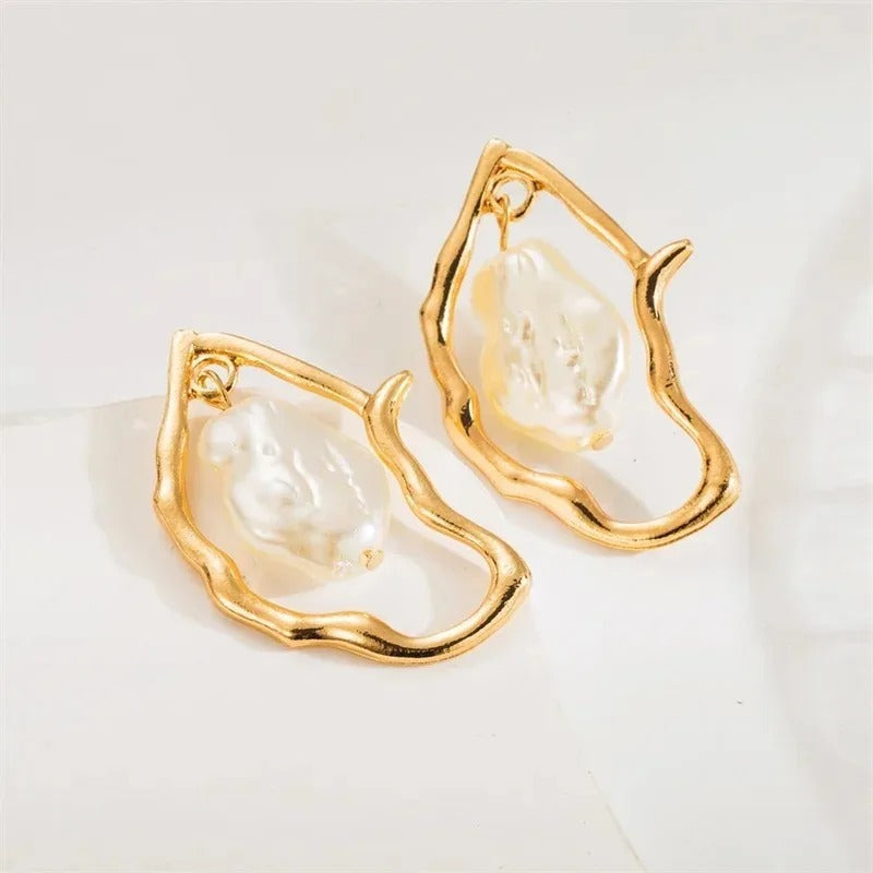Vintage Gold & Pearl Abstract Earrings