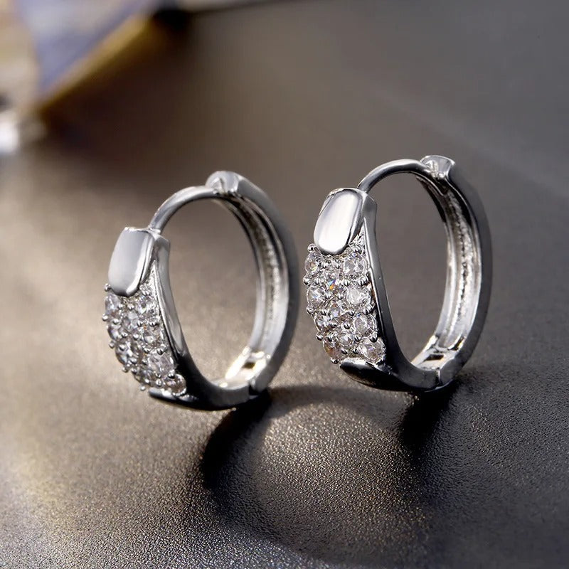 Vintage Silver Gemstone Inlay Hoop Earrings