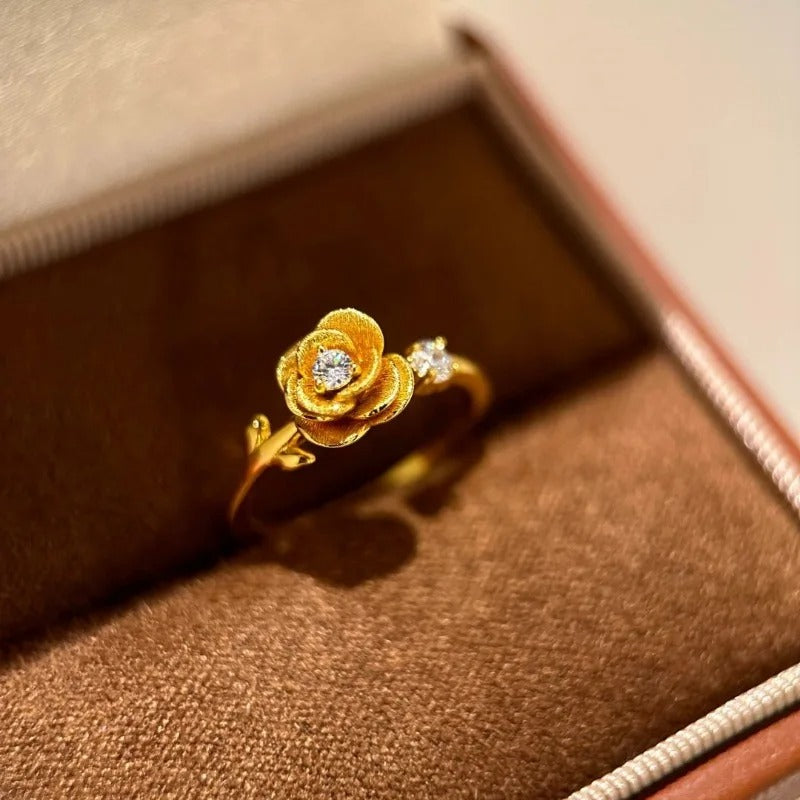 Vintage Gold Floral Diamond Studded Adjustable Ring