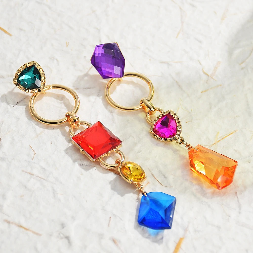 Vintage Multi-Color Crystal Gold Earrings