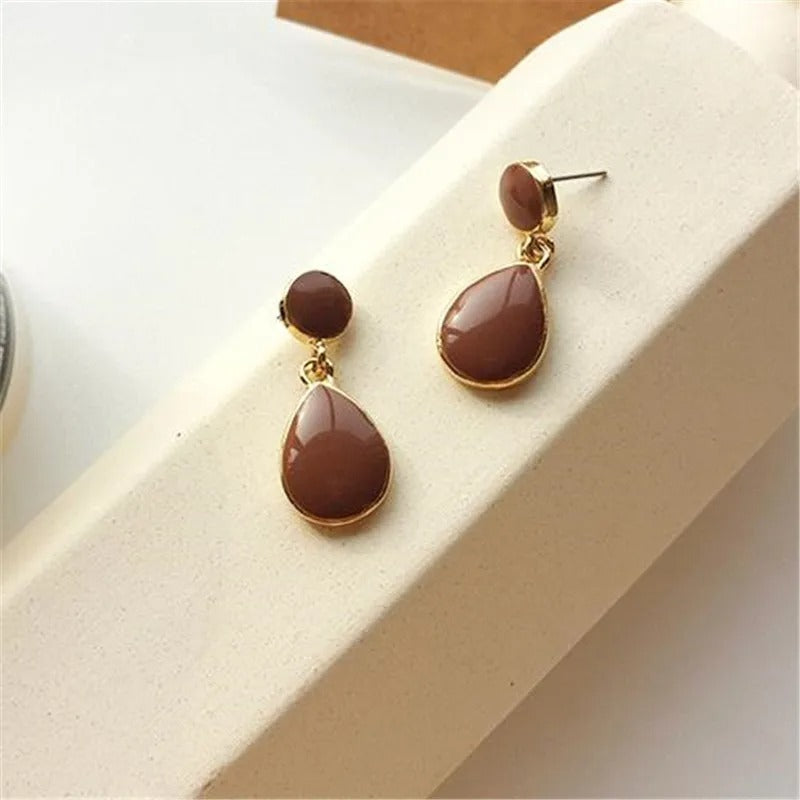Vintage Gold Brown Drop Earrings