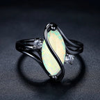 Vintage Black Silver Opal & Crystal Accent Ring