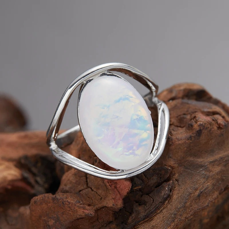 Vintage Silver Minimalist Opal Ring