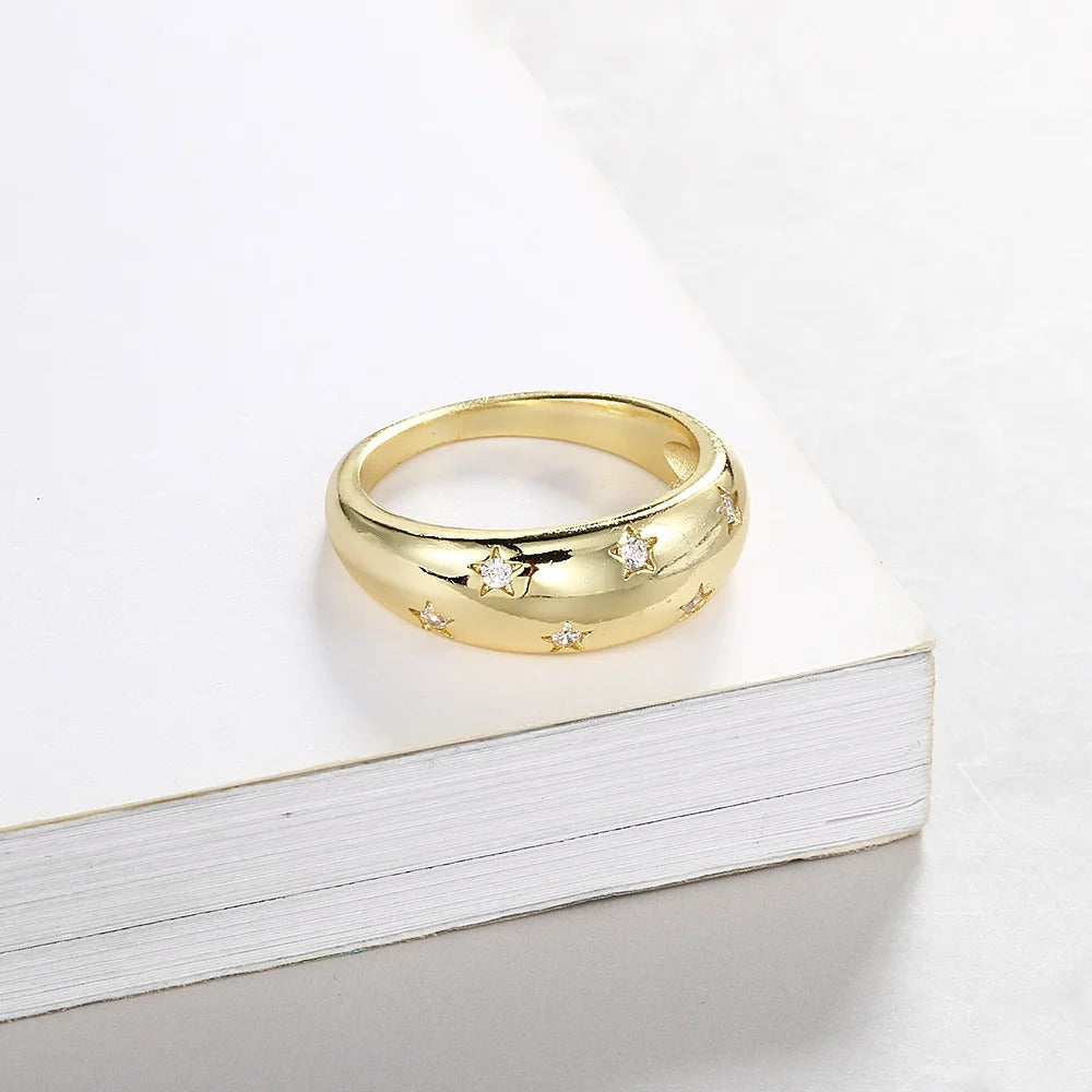 Gold Star & Sparkling Crystal Ring