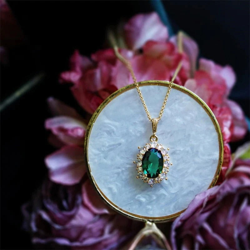 Bright Oval Green Zirconia Pendant Necklace