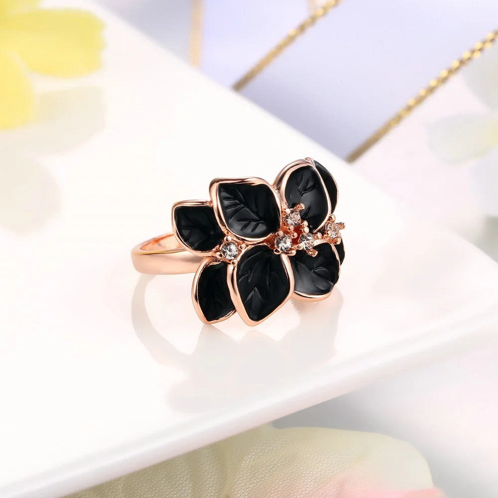 Timeless Rose Gold Black Floral Ring