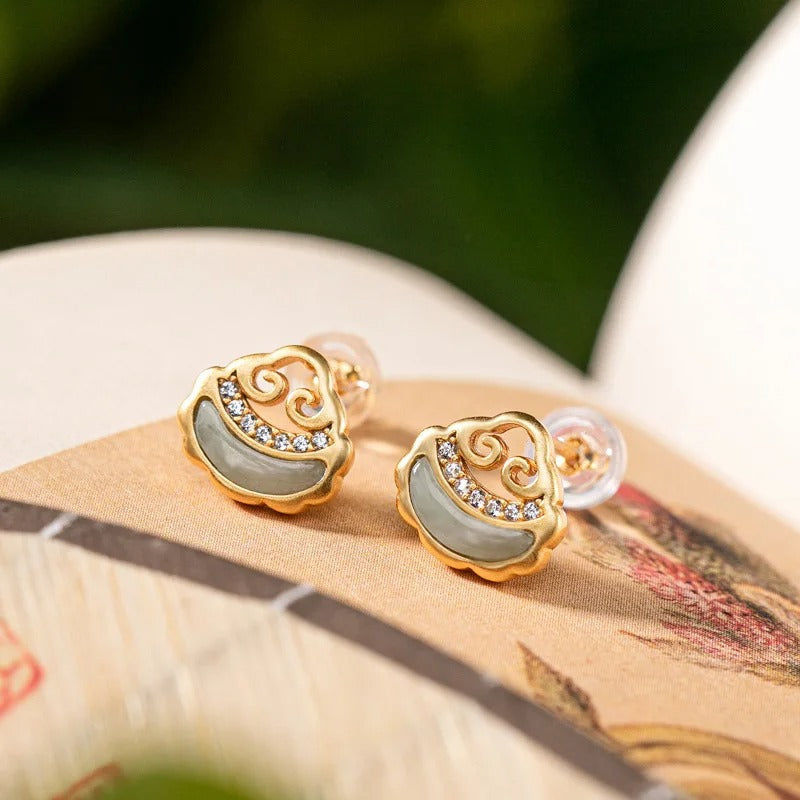 Vintage Gold & Green Stone Crystal Stud Earrings