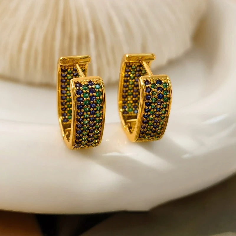 Vintage Gold & Multicolor Zircon Square Earrings