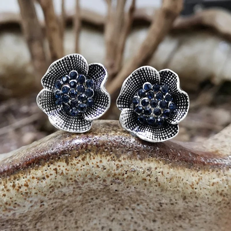 Vintage Silver Blue Flower Earrings