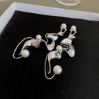 Vintage Pearl Abstract Silver Earrings