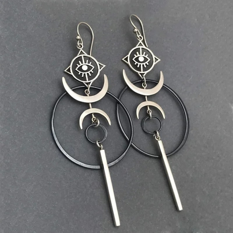 Vintage Silver Crescent Moon & Eye Earrings