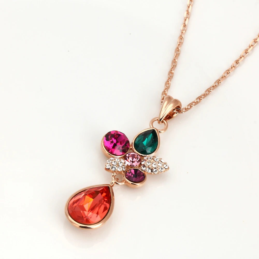 Vintage Rose Gold Colorful Gemstone Necklace