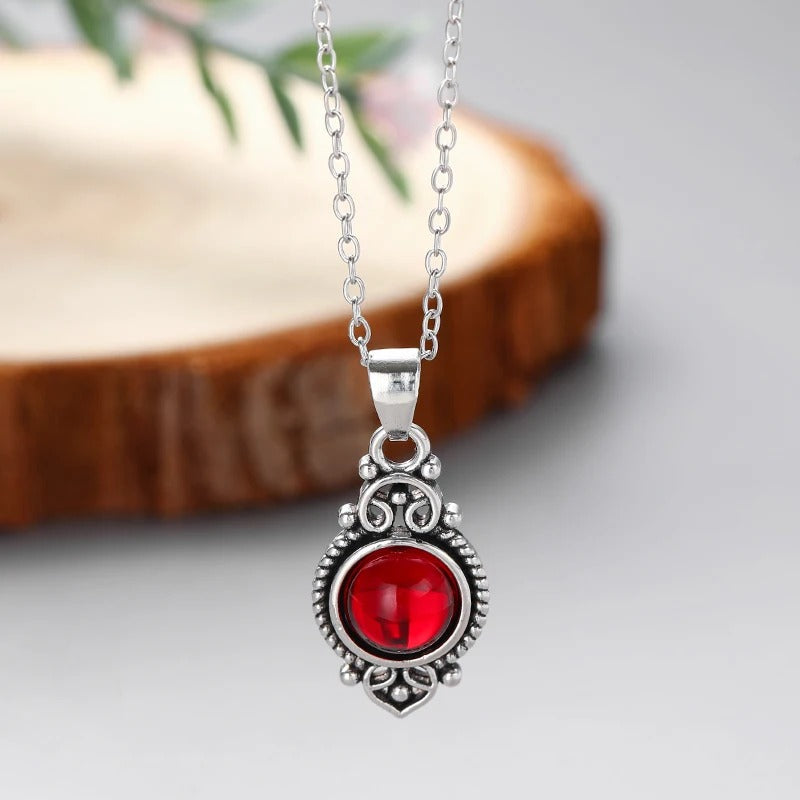 Vintage Silver Red Gemstone Pendant Necklace
