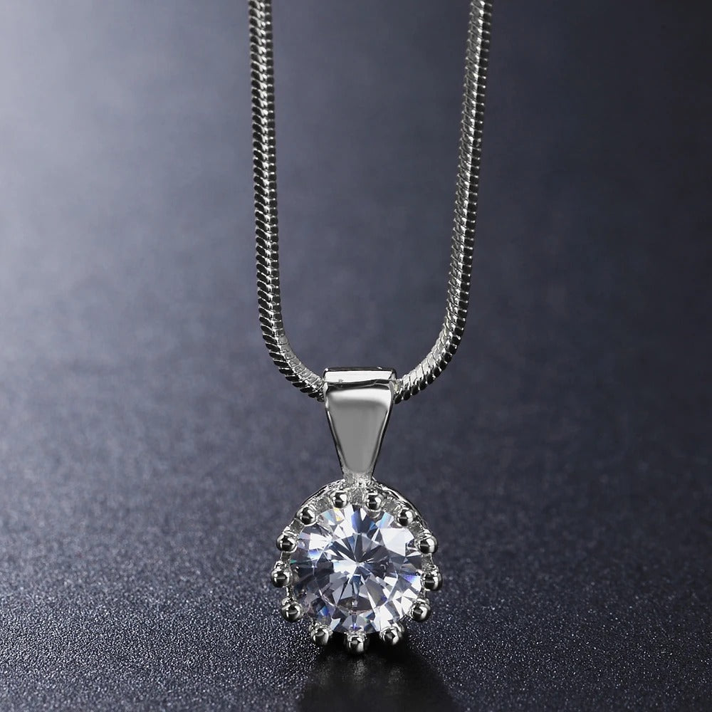 Timeless Silver Chain Sparkling Round Gem Pendant Necklace