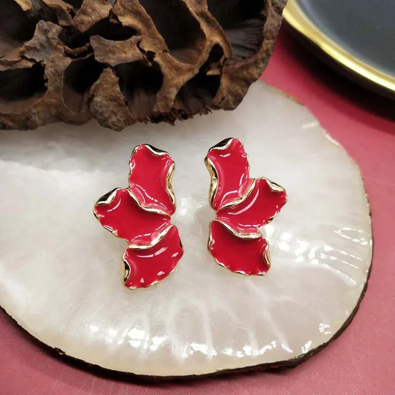 Vintage Gold Leaf Red Earrings