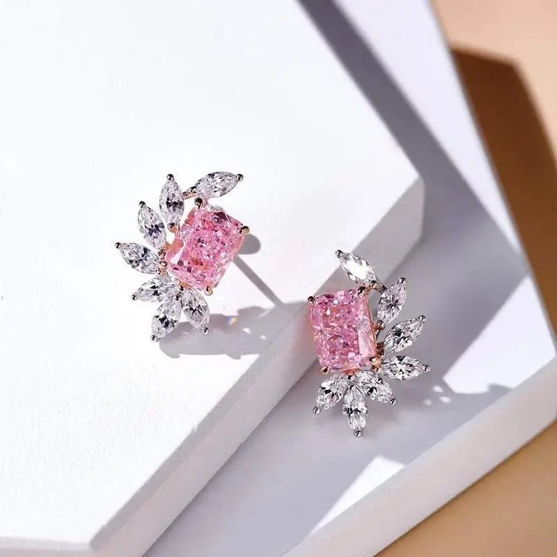 Pink & White Gemstone Floral Earrings
