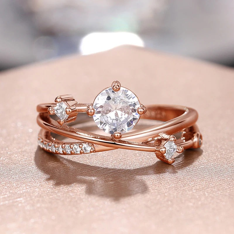 Vintage Rose Gold Round Stone Ring