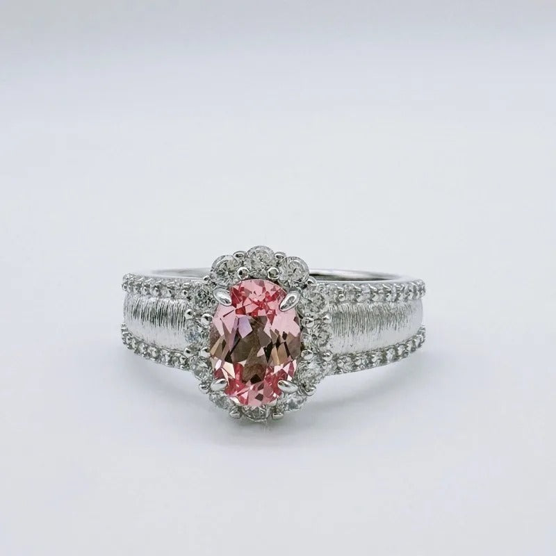 Vintage Silver & Light Pink Gemstone Adjustable Ring