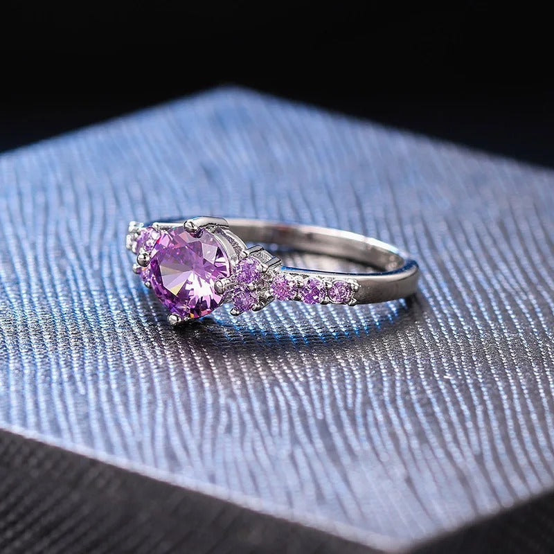 Silver Violet Center Gem & Side Sparkling Ring