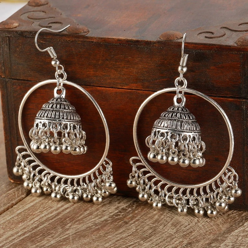 Vintage Silver Hoop & Bell Earrings