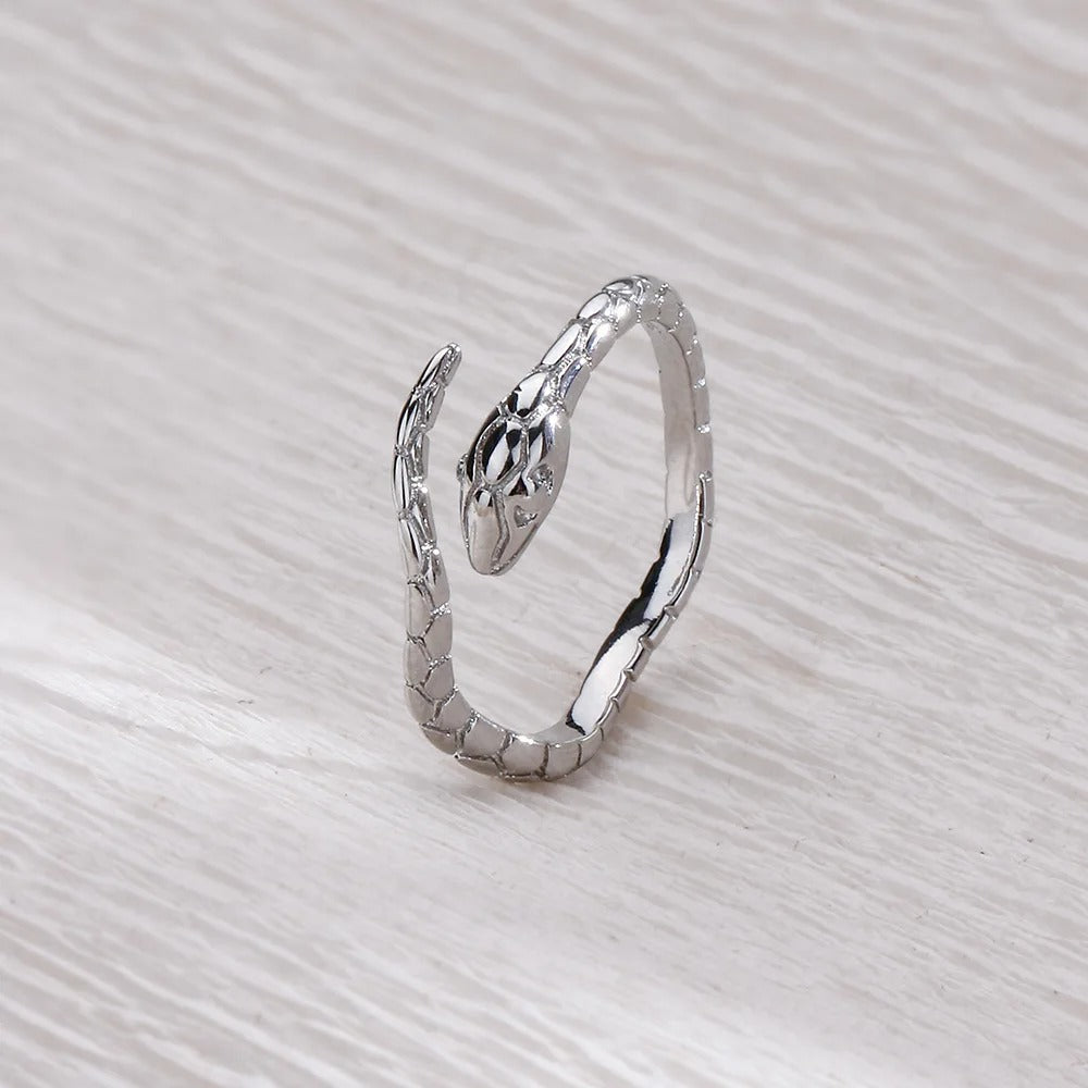 Timeless Silver Serpent Design Adjustable Ring