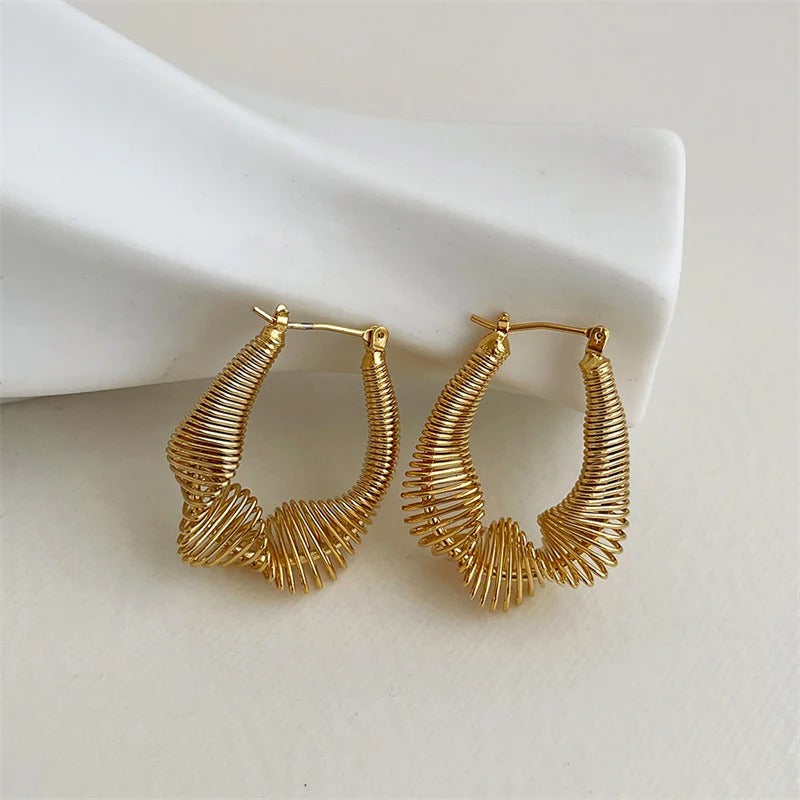 Classic Gold Spiral Unique Curved Shape Hoop Earrings