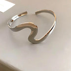 Vintage Silver Twist Cuff Wavy Open Bracelet
