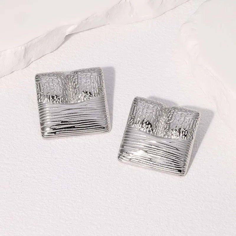 Vintage Silver Textured Square Earrings