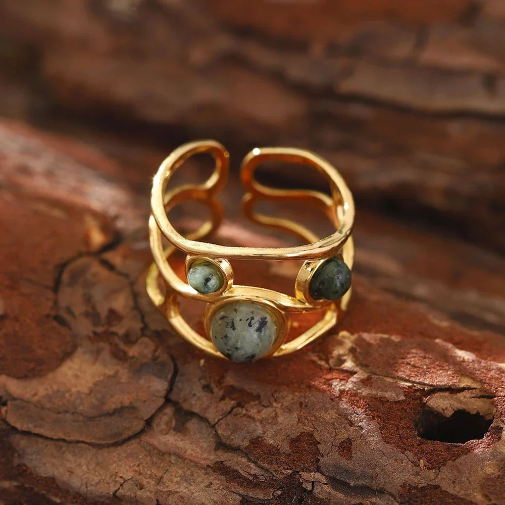 Vintage Green Stone Gold Adjustable Ring