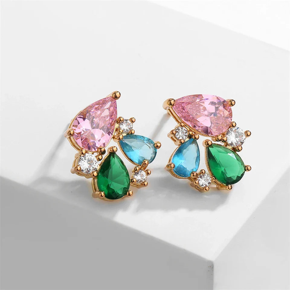 Vintage Gold Multicolor Cluster Earrings