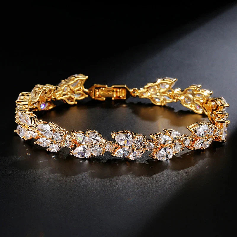 Vintage Gold Leaf Crystal Bracelet