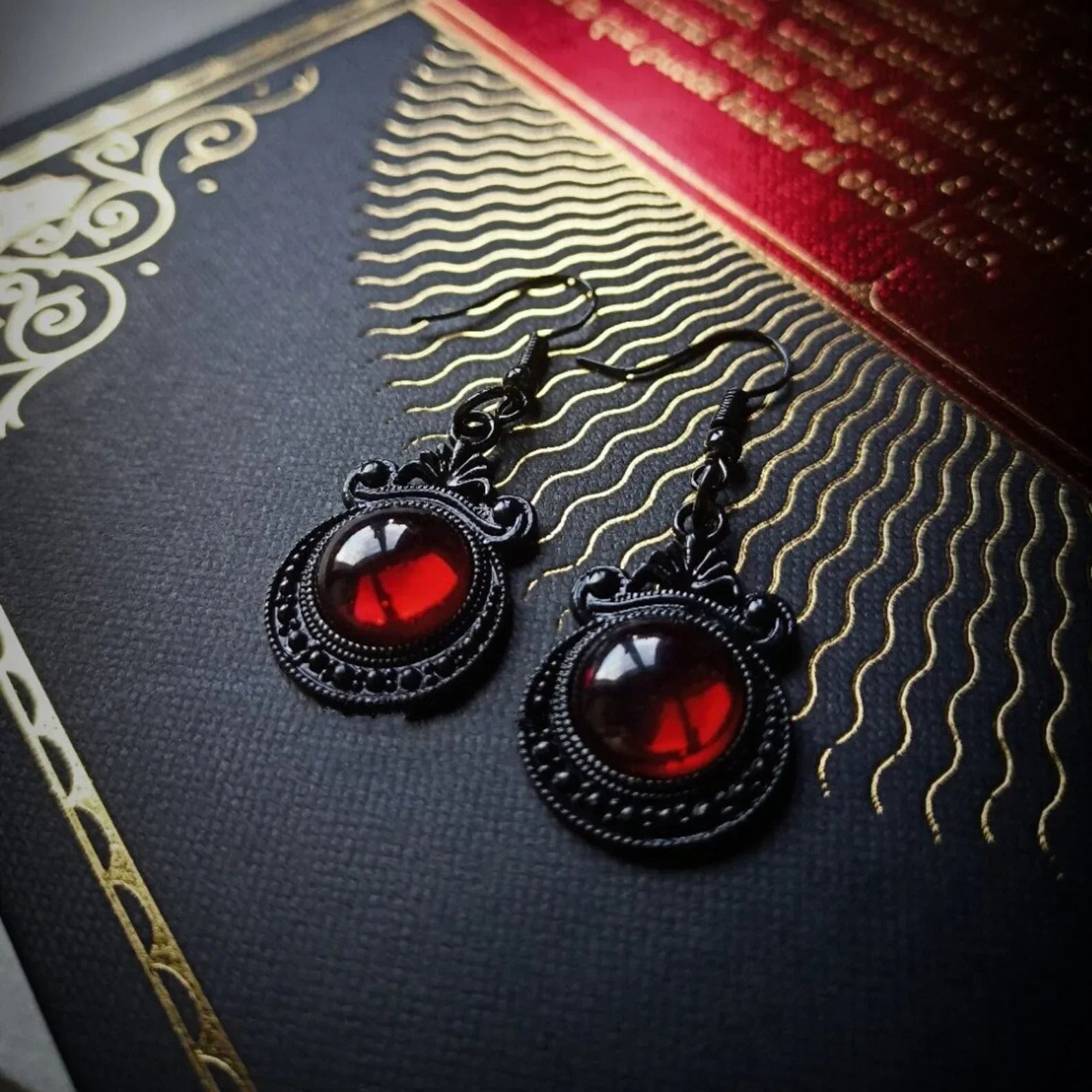 Vintage Gothic Red Crystal Drop Earrings
