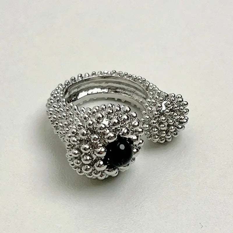Vintage Silver Black Stone Open Ring
