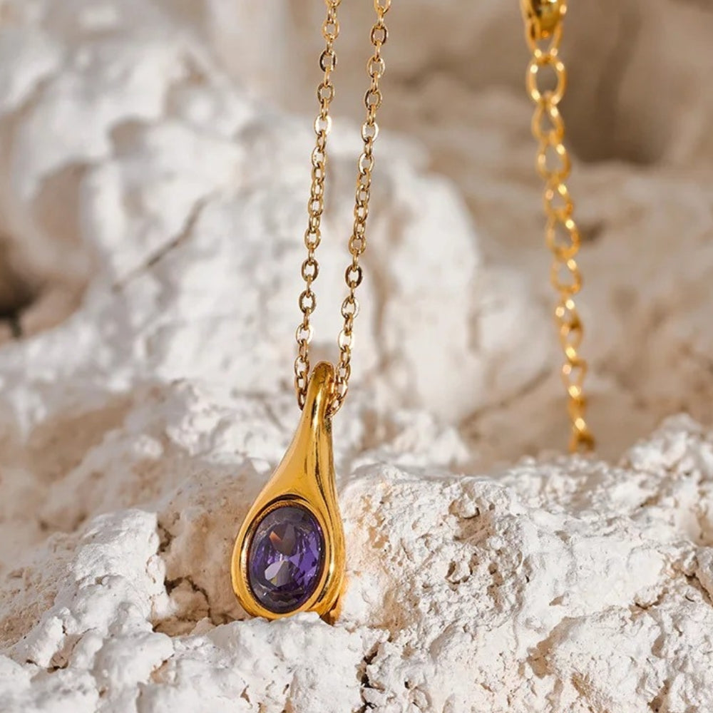 Vintage Gold Purple Teardrop Necklace
