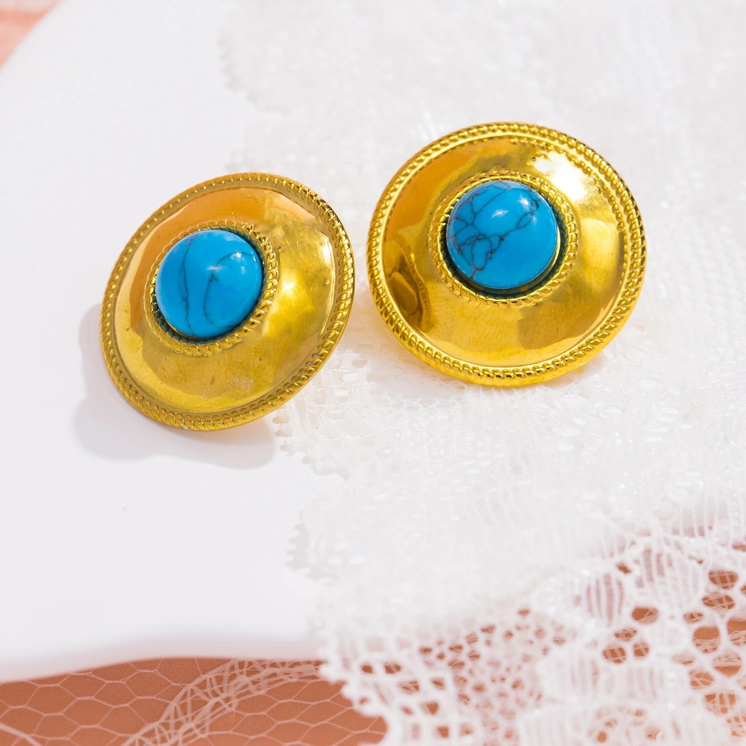 Vintage Gold & Blue Stud Earrings