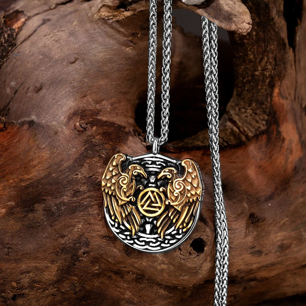 Vintage Viking Raven & Valknut Necklace