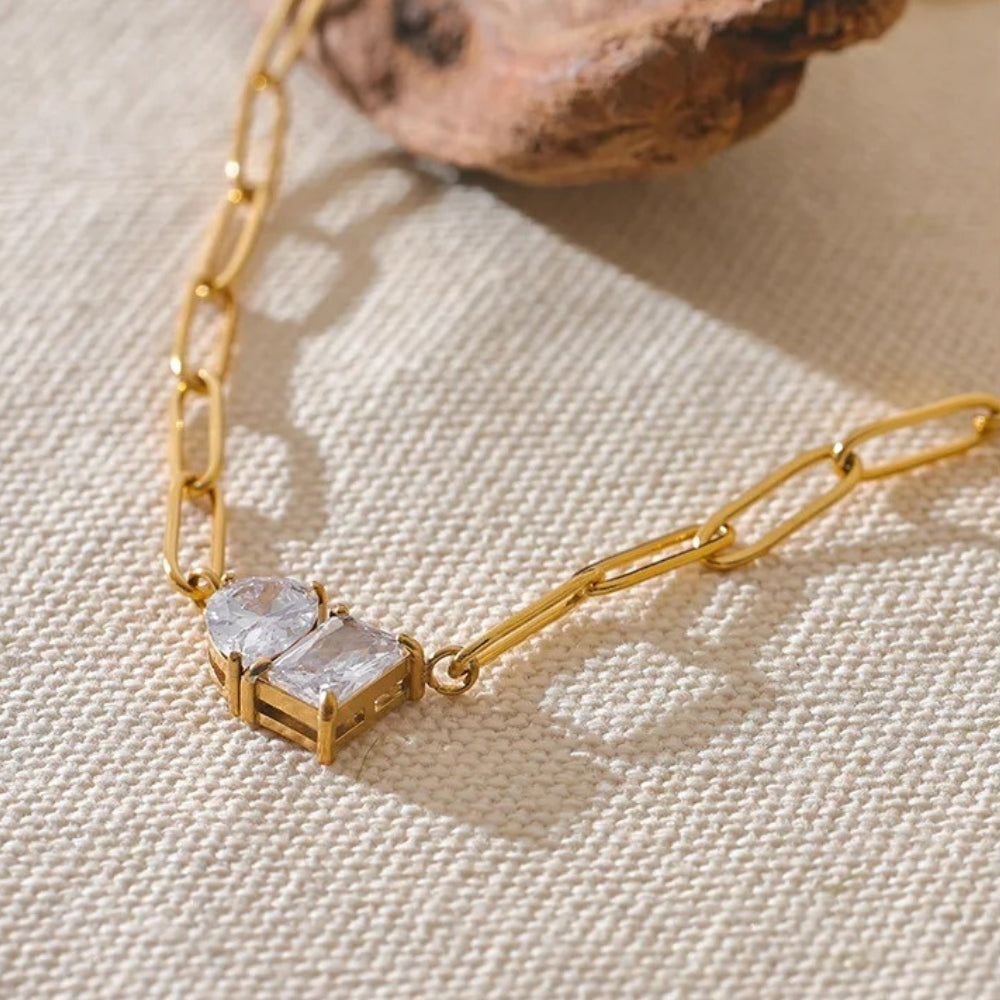 Gold Chain Crystal Pendant Necklace