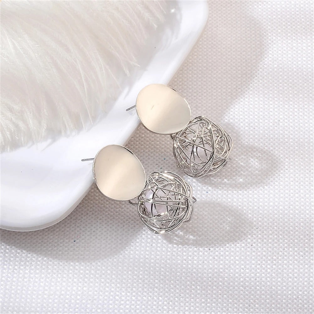 Vintage Silver Sphere Drop Earrings